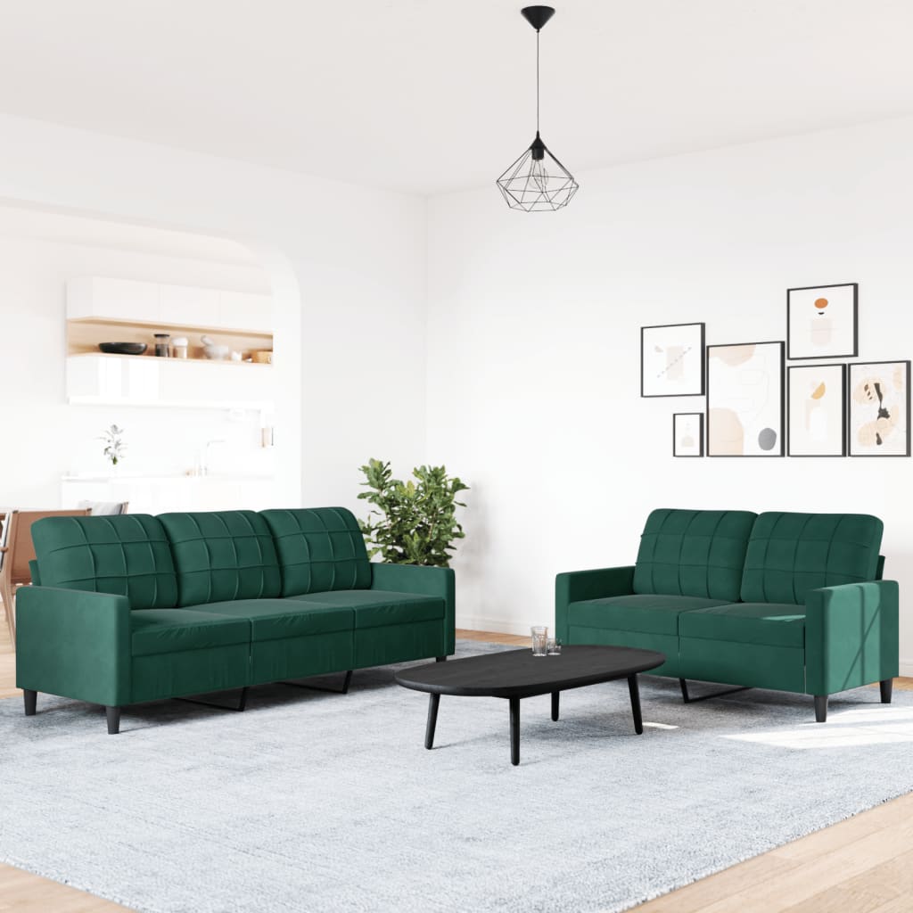 Ensemble de canapés 2 pcs avec coussins Vert foncé Velours - XIOS