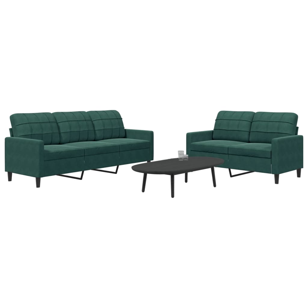 Ensemble de canapés 2 pcs avec coussins Vert foncé Velours - XIOS