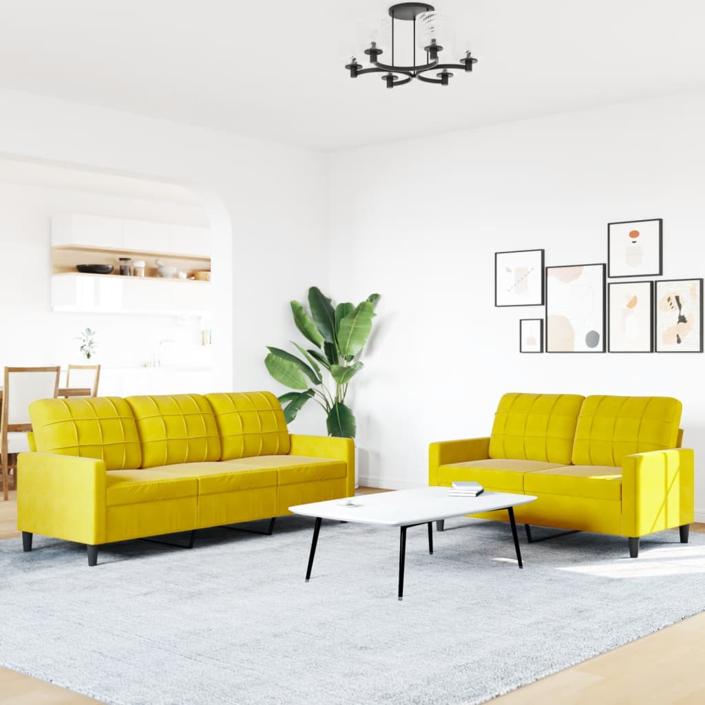 Ensemble de canapés 2 pcs avec coussins Jaune Velours - XIOS