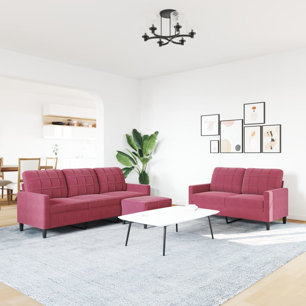 Ensemble de canapés 3 pcs avec coussins Rouge bordeaux Velours - XIOS