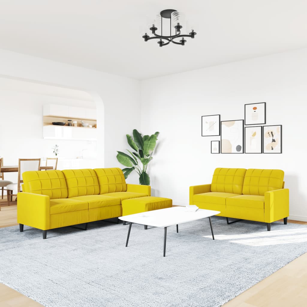 Ensemble de canapés 3 pcs avec coussins Jaune Velours - XIOS