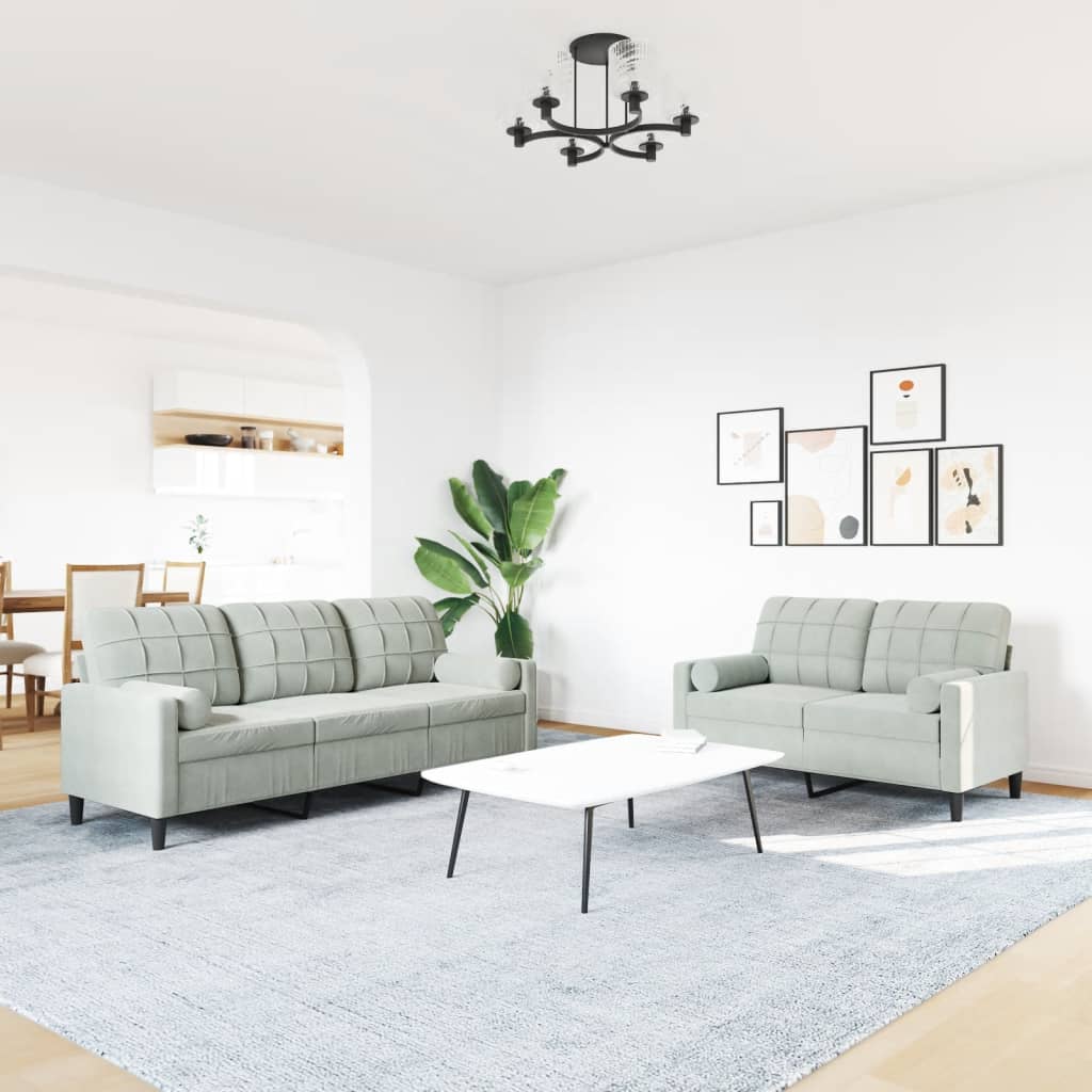 Ensemble de canapés 2 pcs et coussins et traversins velours - XIOS