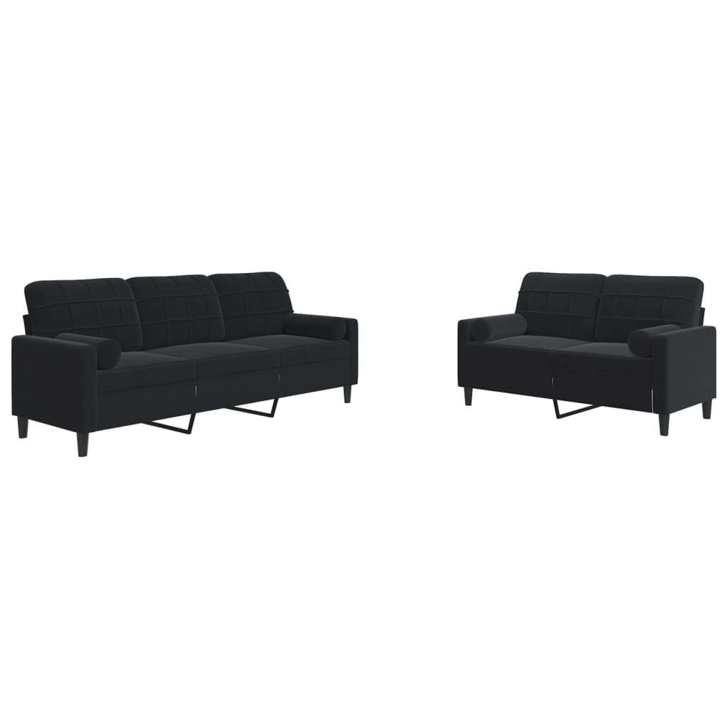 Ensemble de canapés 2pcs et coussins et traversins noir velours - XIOS