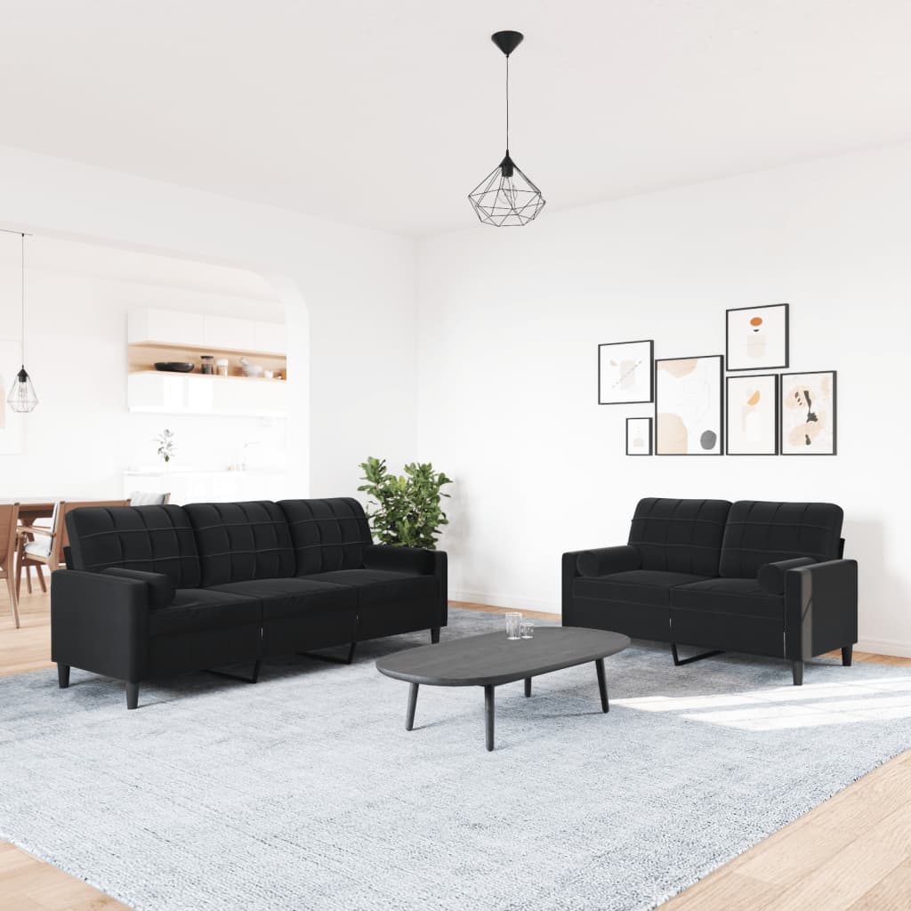 Ensemble de canapés 2pcs et coussins et traversins noir velours - XIOS