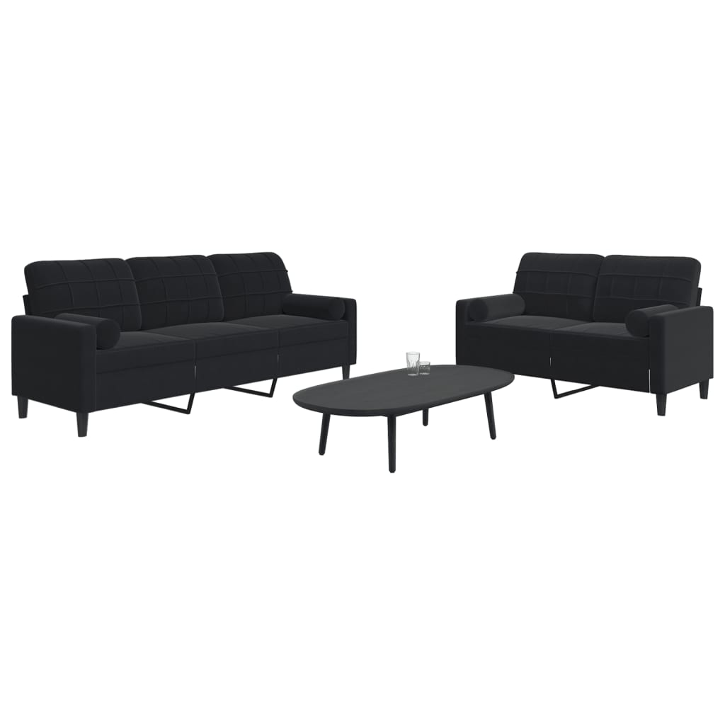 Ensemble de canapés 2pcs et coussins et traversins noir velours - XIOS