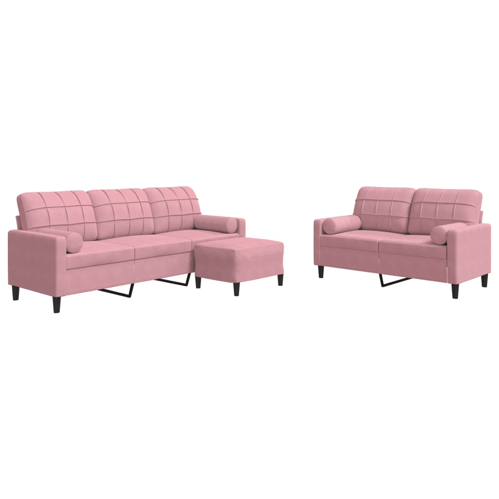 Ensemble de canapés 3pcs et coussins et traversins rose velours - XIOS