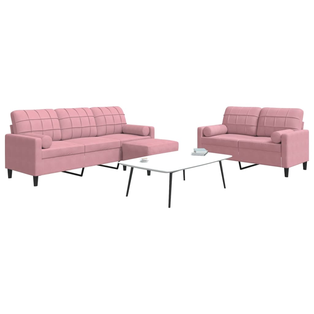 Ensemble de canapés 3pcs et coussins et traversins rose velours - XIOS