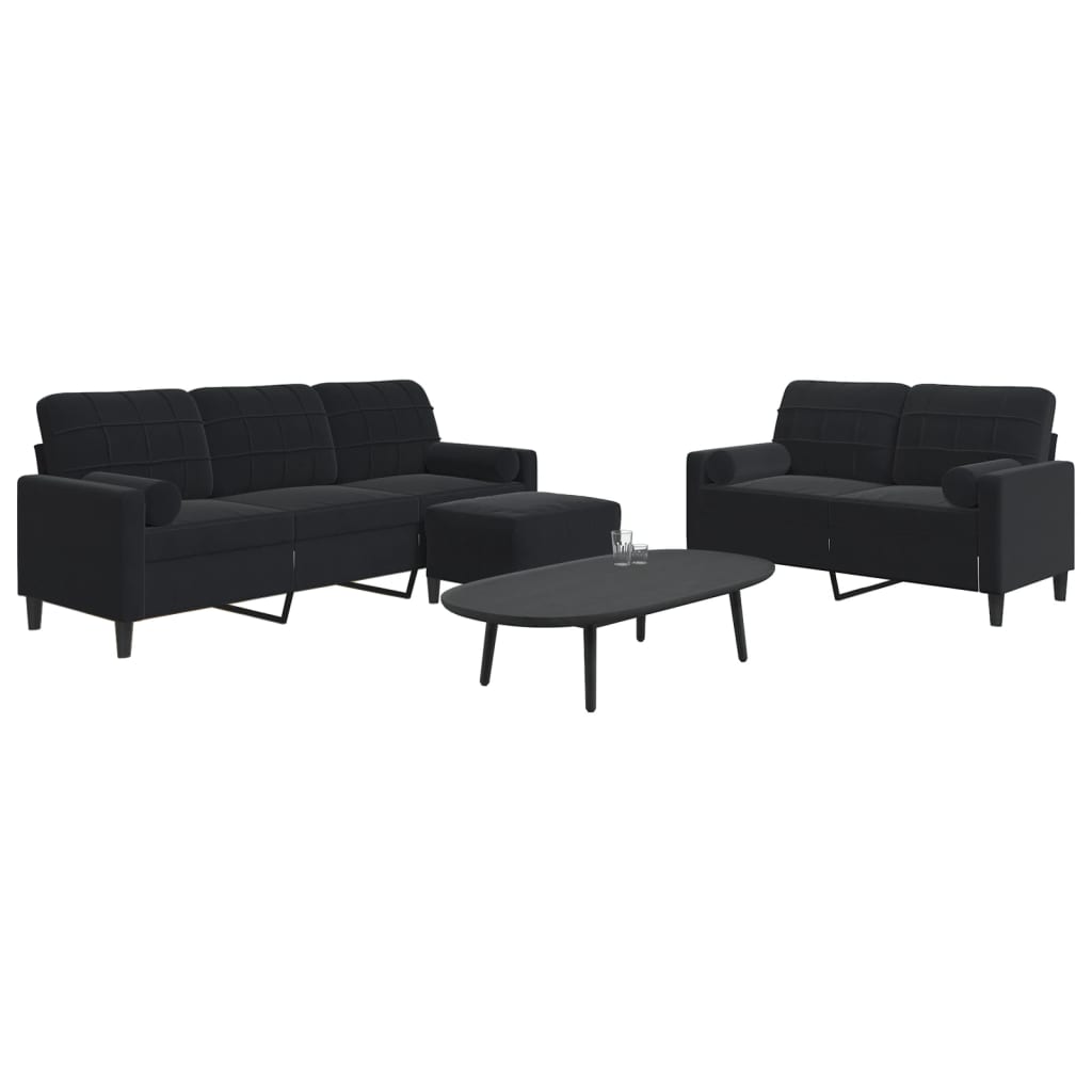 Ensemble de canapés 3pcs et coussins et traversins noir velours - XIOS