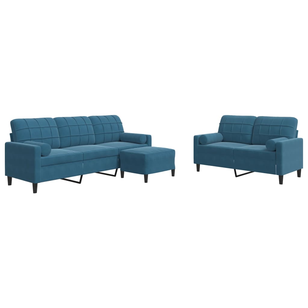 Ensemble de canapés 3pcs et coussins et traversins bleu velours - XIOS