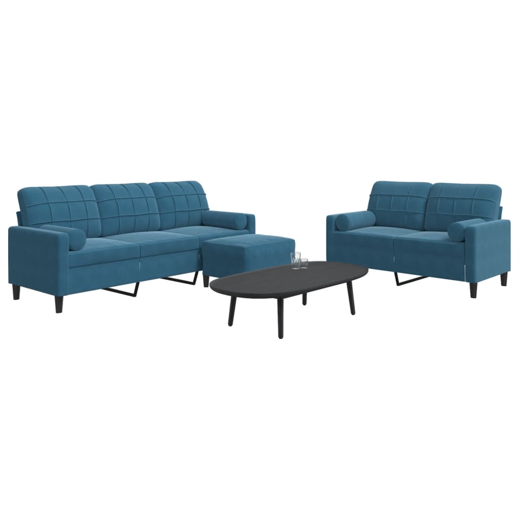 Ensemble de canapés 3pcs et coussins et traversins bleu velours - XIOS