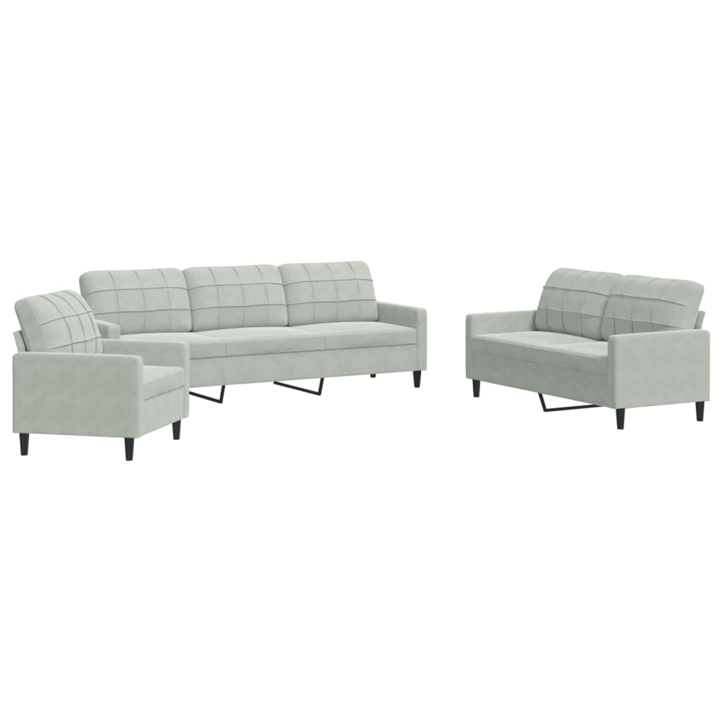 Ensemble de canapés 3 pcs avec coussins Gris clair Velours - XIOS