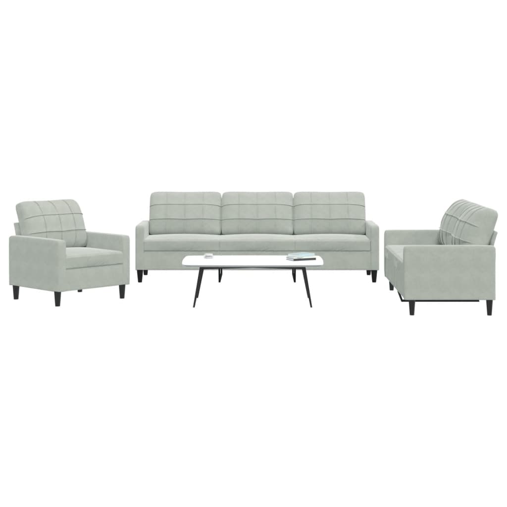 Ensemble de canapés 3 pcs avec coussins Gris clair Velours - XIOS