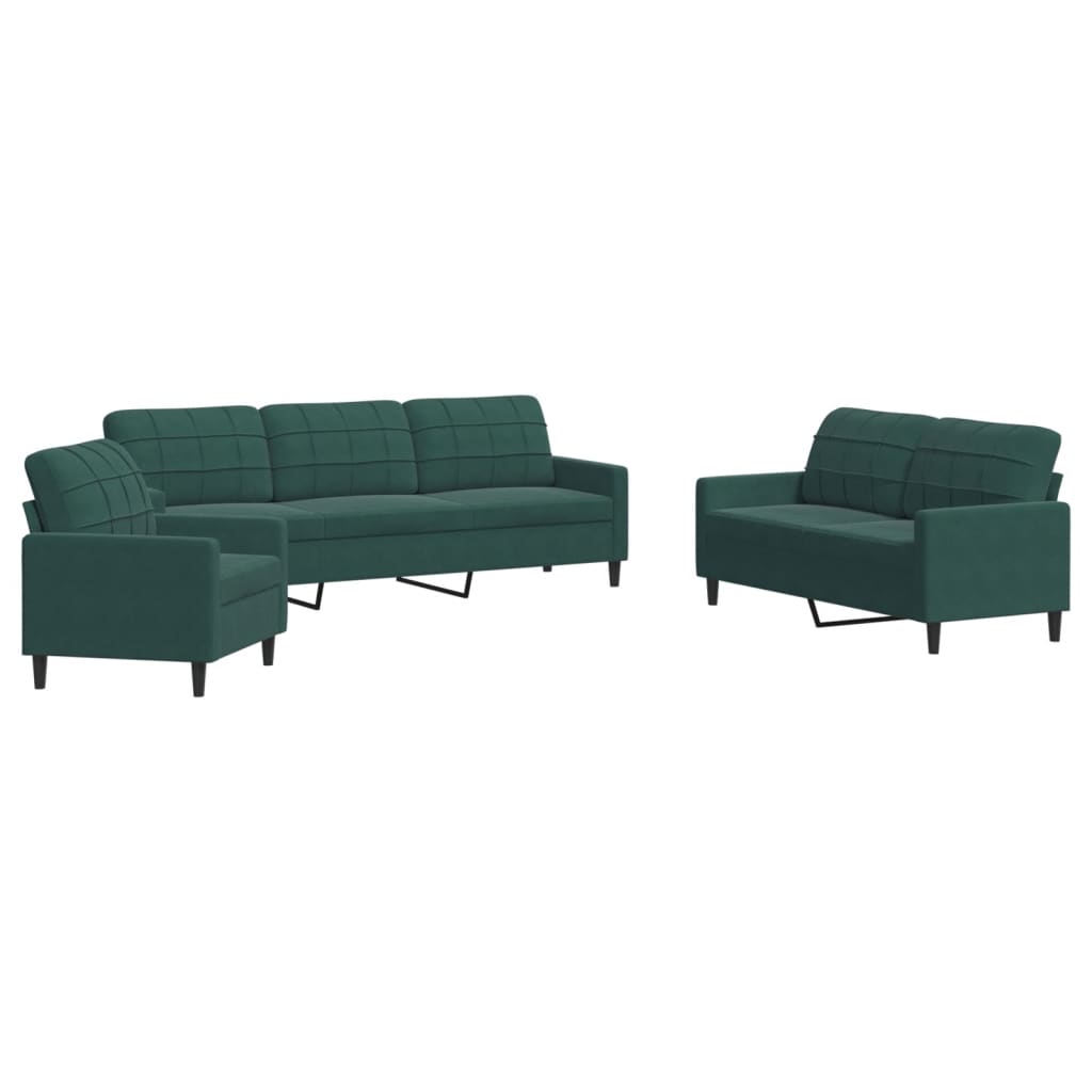 Ensemble de canapés 3 pcs avec coussins Vert foncé Velours - XIOS