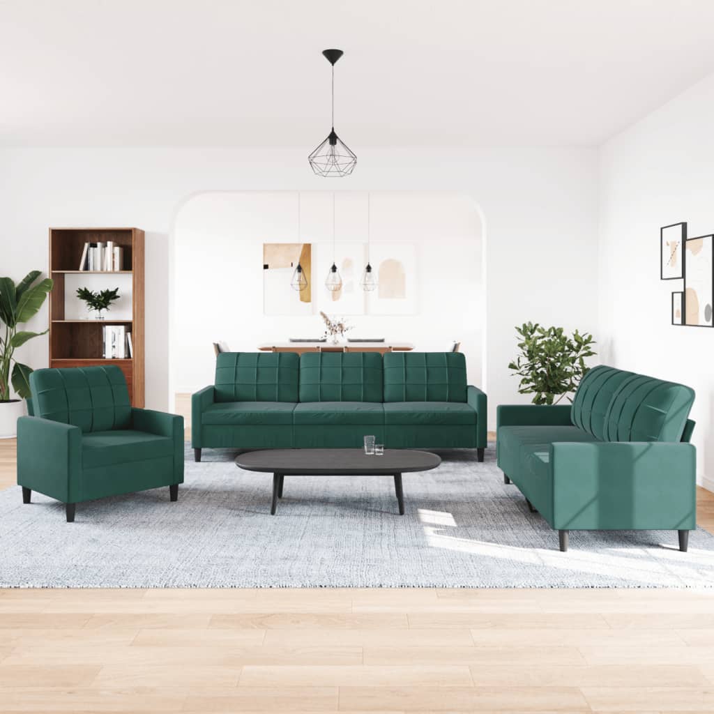 Ensemble de canapés 3 pcs avec coussins Vert foncé Velours - XIOS