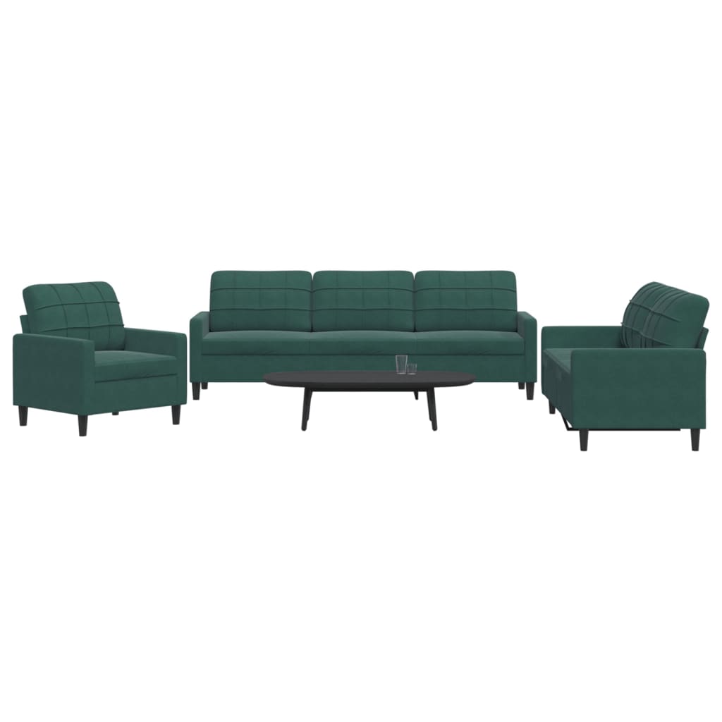 Ensemble de canapés 3 pcs avec coussins Vert foncé Velours - XIOS