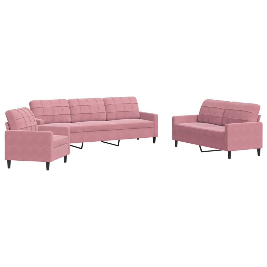 Ensemble de canapés 3 pcs avec coussins Rose Velours - XIOS