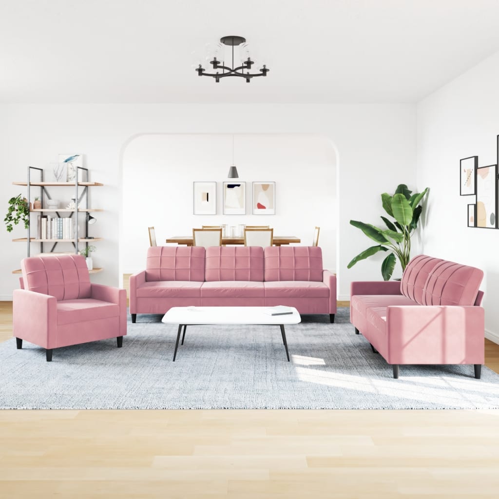 Ensemble de canapés 3 pcs avec coussins Rose Velours - XIOS