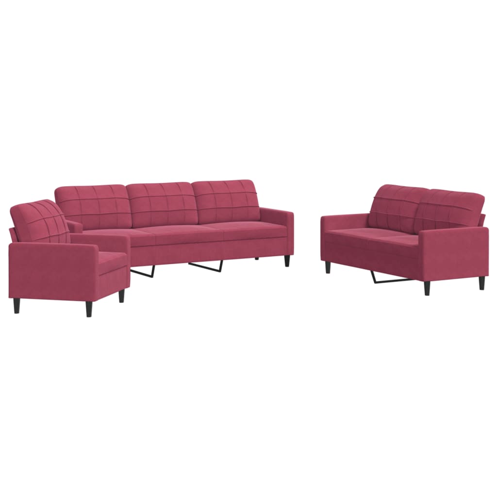 Ensemble de canapés 3 pcs avec coussins Rouge bordeaux Velours - XIOS