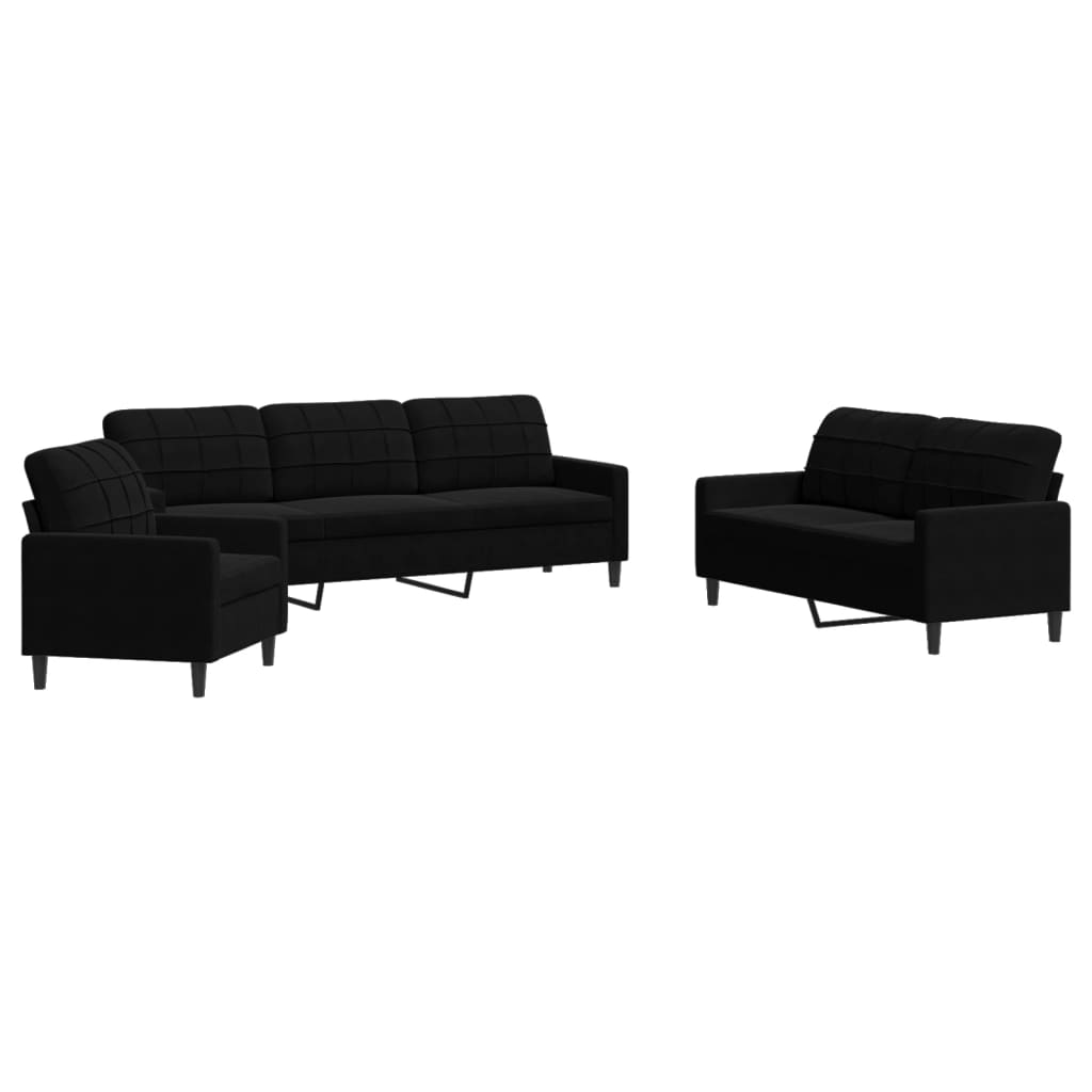 Ensemble de canapés 3 pcs avec coussins Noir Velours - XIOS