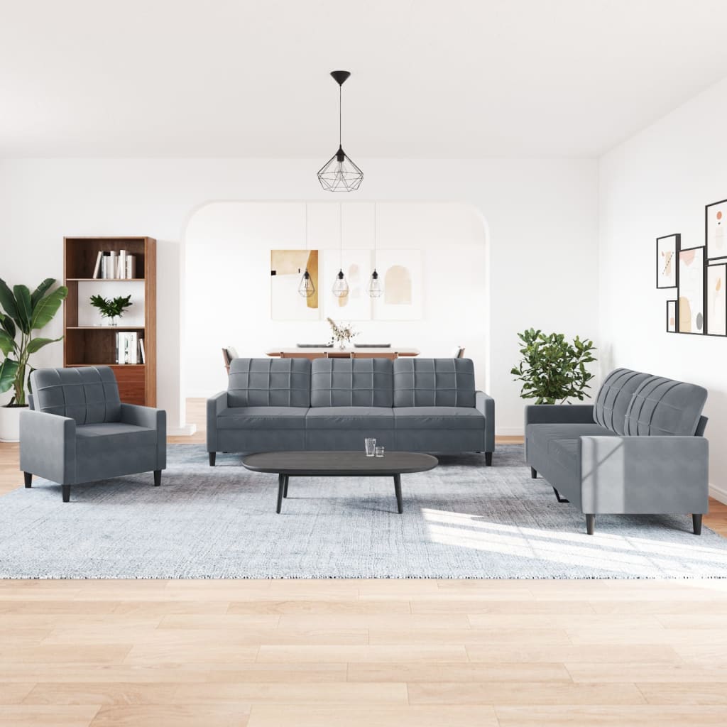 Ensemble de canapés 4 pcs avec coussins Gris foncé Velours - XIOS