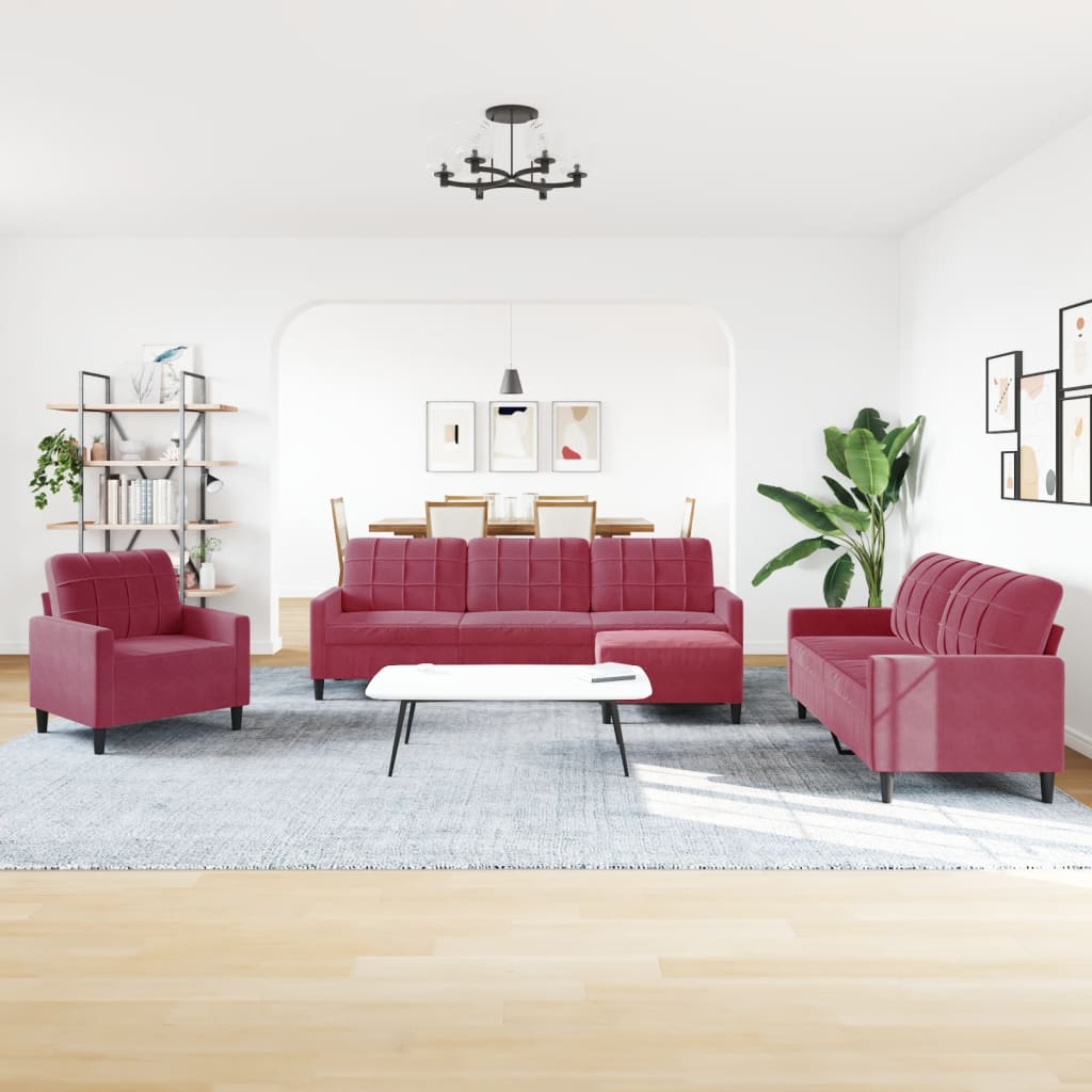 Ensemble de canapés 4 pcs avec coussins Rouge bordeaux Velours - XIOS