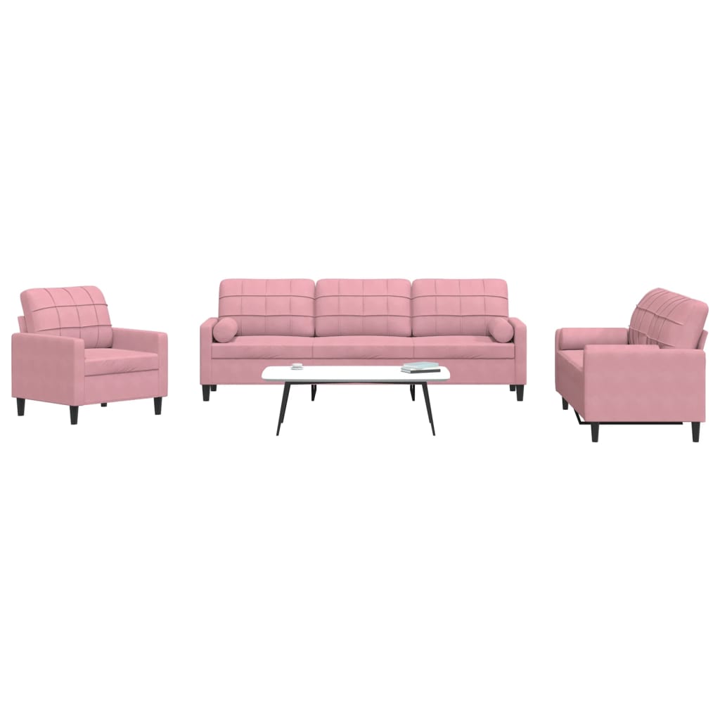 Ensemble de canapés 3pcs et coussins et traversins rose velours - XIOS