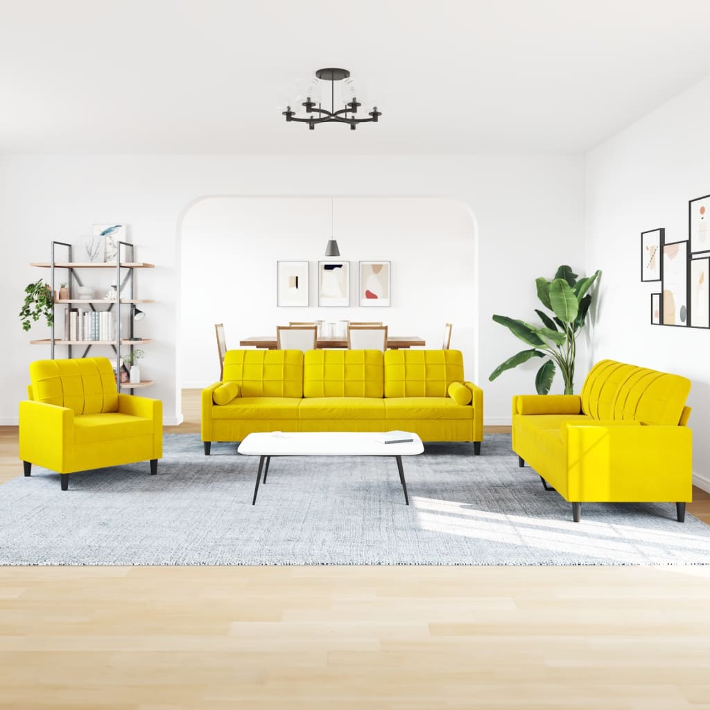 Ensemble de canapés 3 pcs avec coussins et traversins velours - XIOS