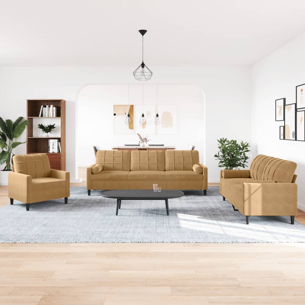 Ensemble de canapés 3 pcs avec coussins et traversins velours - XIOS
