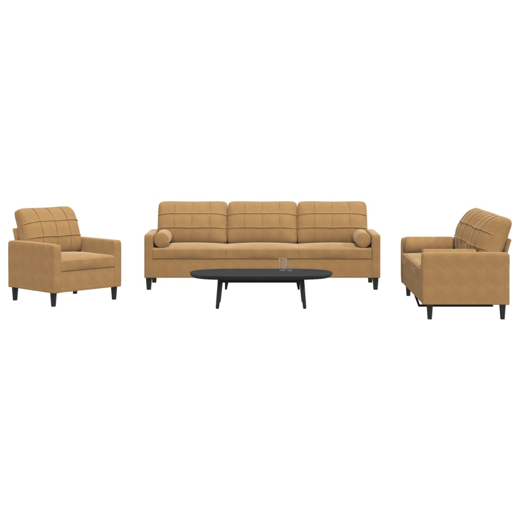 Ensemble de canapés 3 pcs avec coussins et traversins velours - XIOS