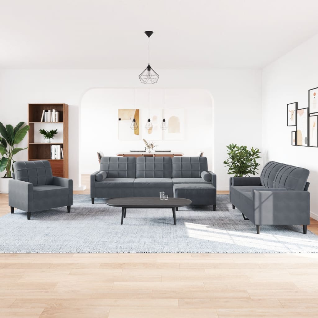 Ensemble de canapés 4 pcs avec coussins et traversins velours - XIOS