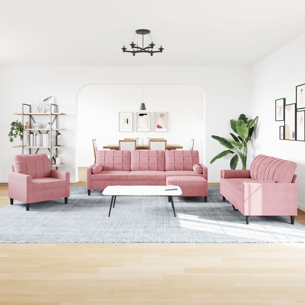 Ensemble de canapés 4pcs et coussins et traversins rose velours - XIOS
