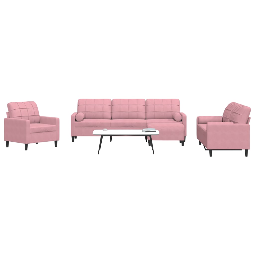Ensemble de canapés 4pcs et coussins et traversins rose velours - XIOS