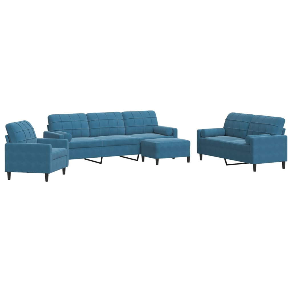 Ensemble de canapés 4pcs et coussins et traversins bleu velours - XIOS