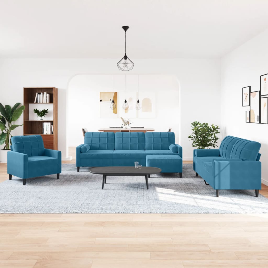 Ensemble de canapés 4pcs et coussins et traversins bleu velours - XIOS
