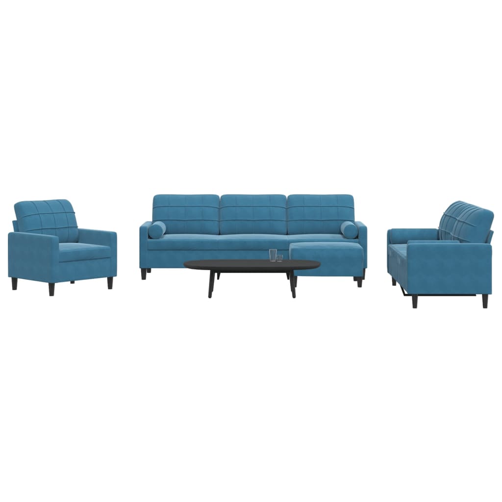 Ensemble de canapés 4pcs et coussins et traversins bleu velours - XIOS