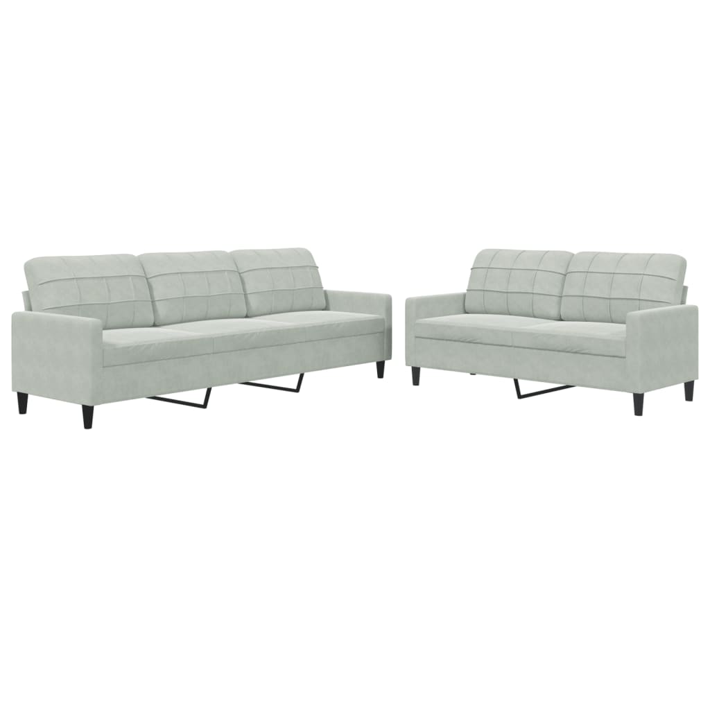 Ensemble de canapés 2 pcs avec coussins Gris clair Velours - XIOS