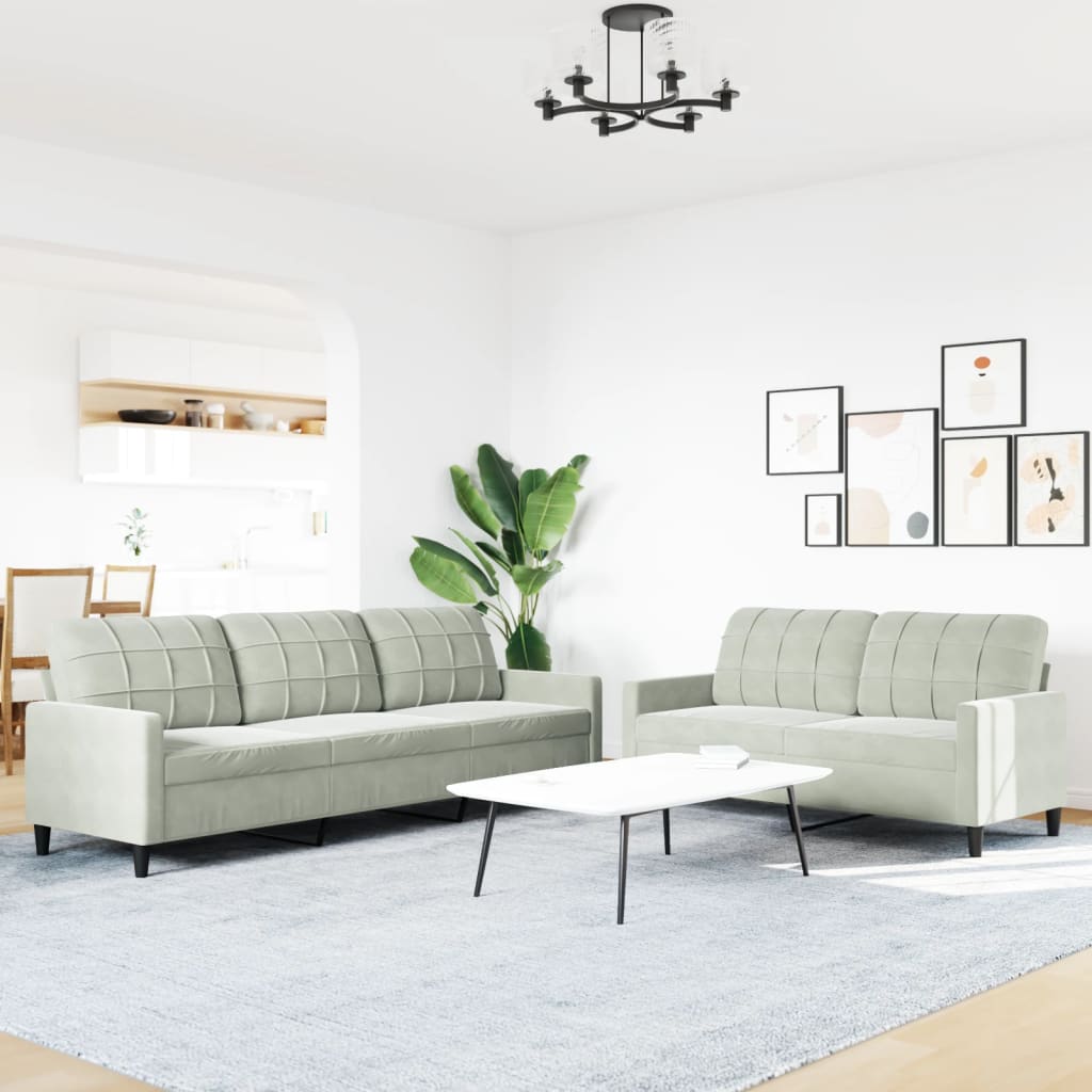 Ensemble de canapés 2 pcs avec coussins Gris clair Velours - XIOS