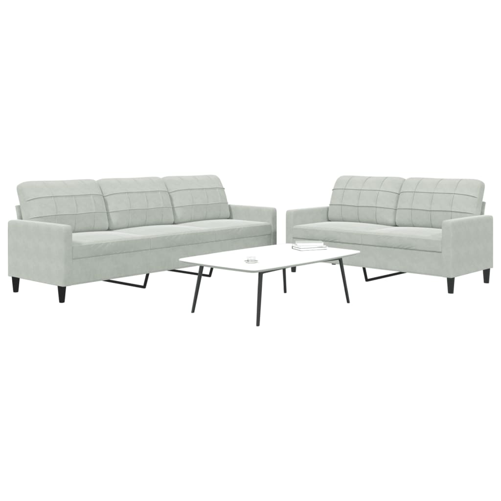 Ensemble de canapés 2 pcs avec coussins Gris clair Velours - XIOS