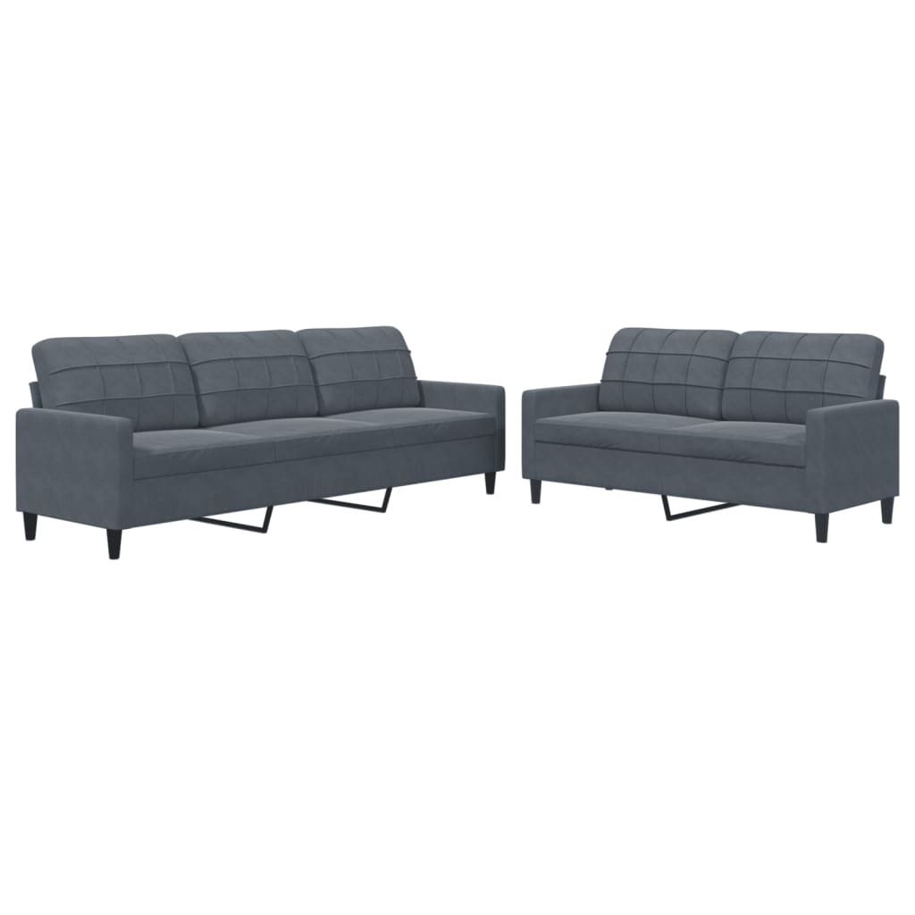 Ensemble de canapés 2 pcs avec coussins Gris foncé Velours - XIOS