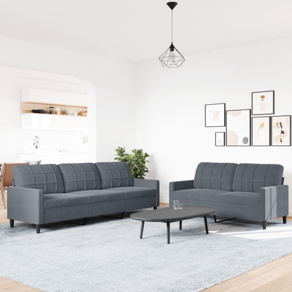 Ensemble de canapés 2 pcs avec coussins Gris foncé Velours - XIOS