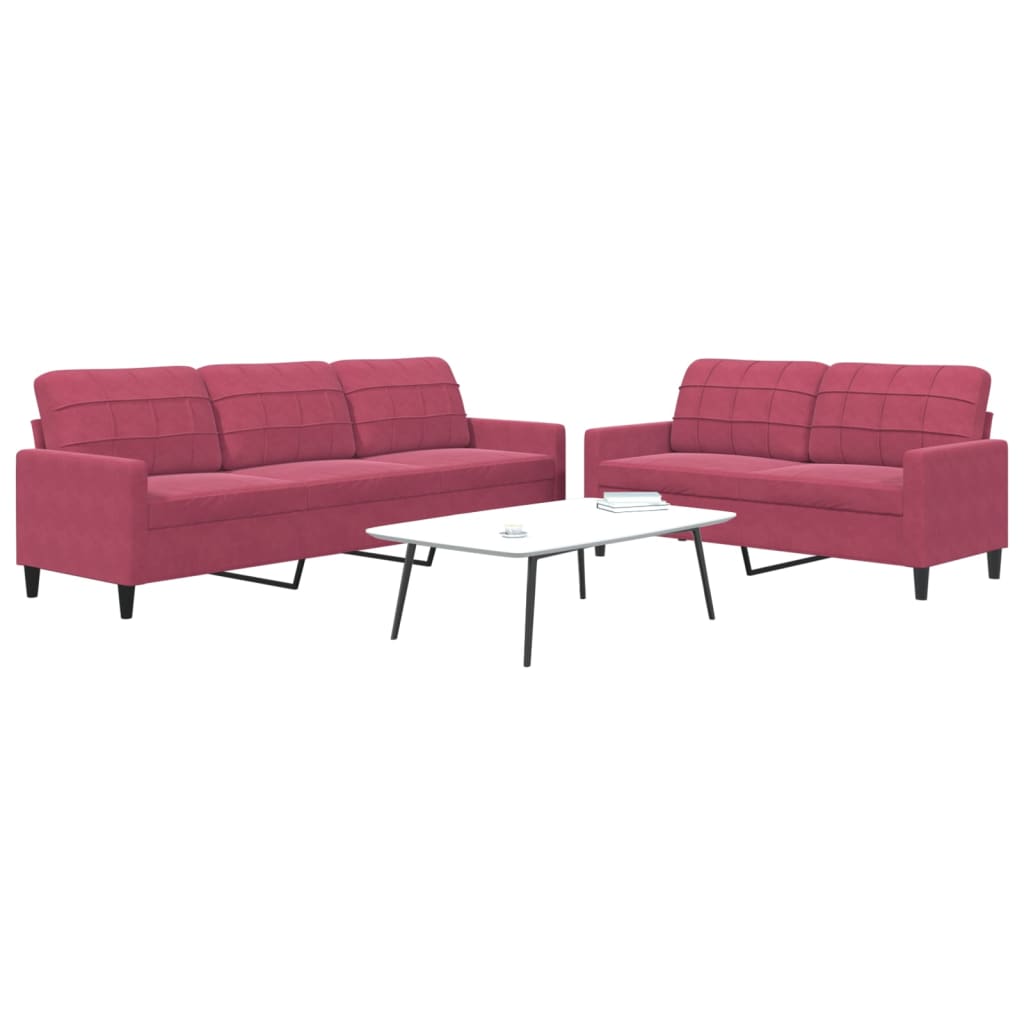 Ensemble de canapés 2 pcs avec coussins Rouge bordeaux Velours - XIOS