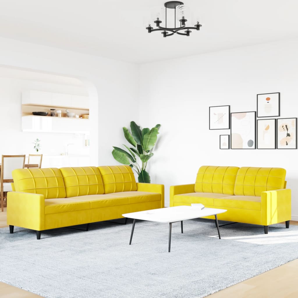 Ensemble de canapés 2 pcs avec coussins Jaune Velours - XIOS