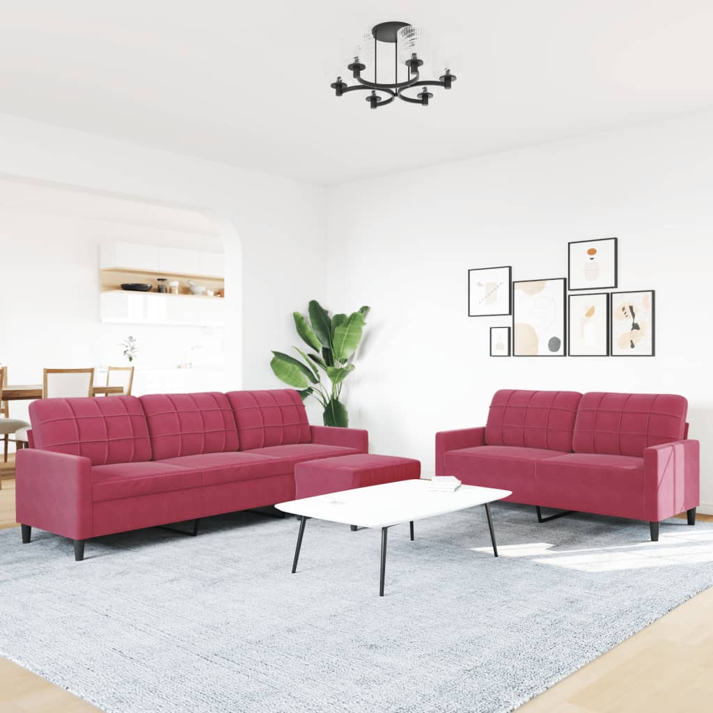 Ensemble de canapés 3 pcs avec coussins Rouge bordeaux Velours - XIOS