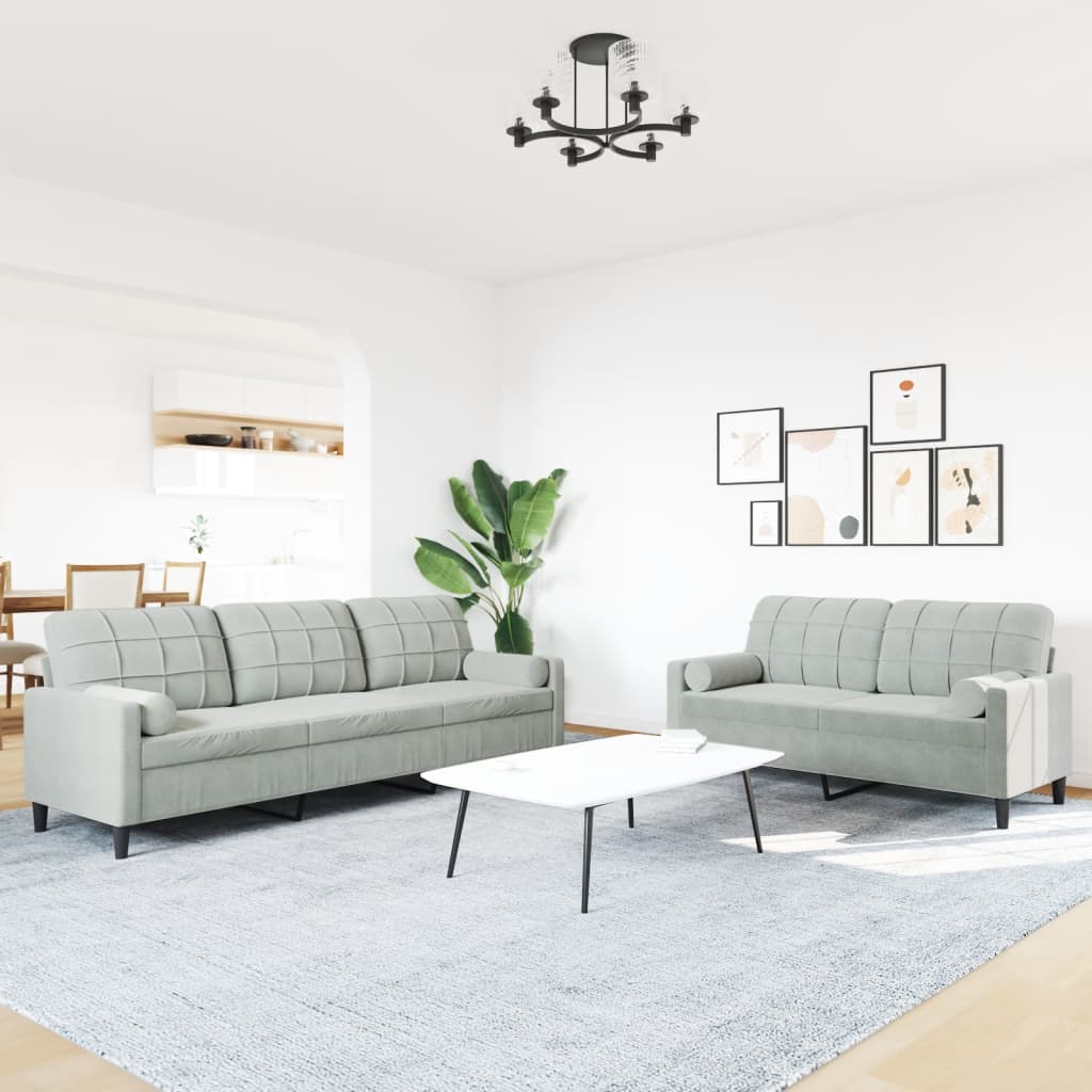 Ensemble de canapés 2 pcs et coussins et traversins velours - XIOS