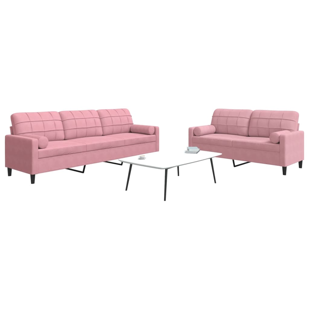 Ensemble de canapés 2pcs et coussins et traversins rose velours - XIOS