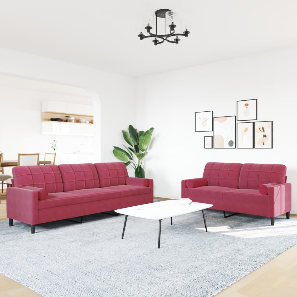 Ensemble de canapés 2 pcs avec coussins et traversins velours - XIOS