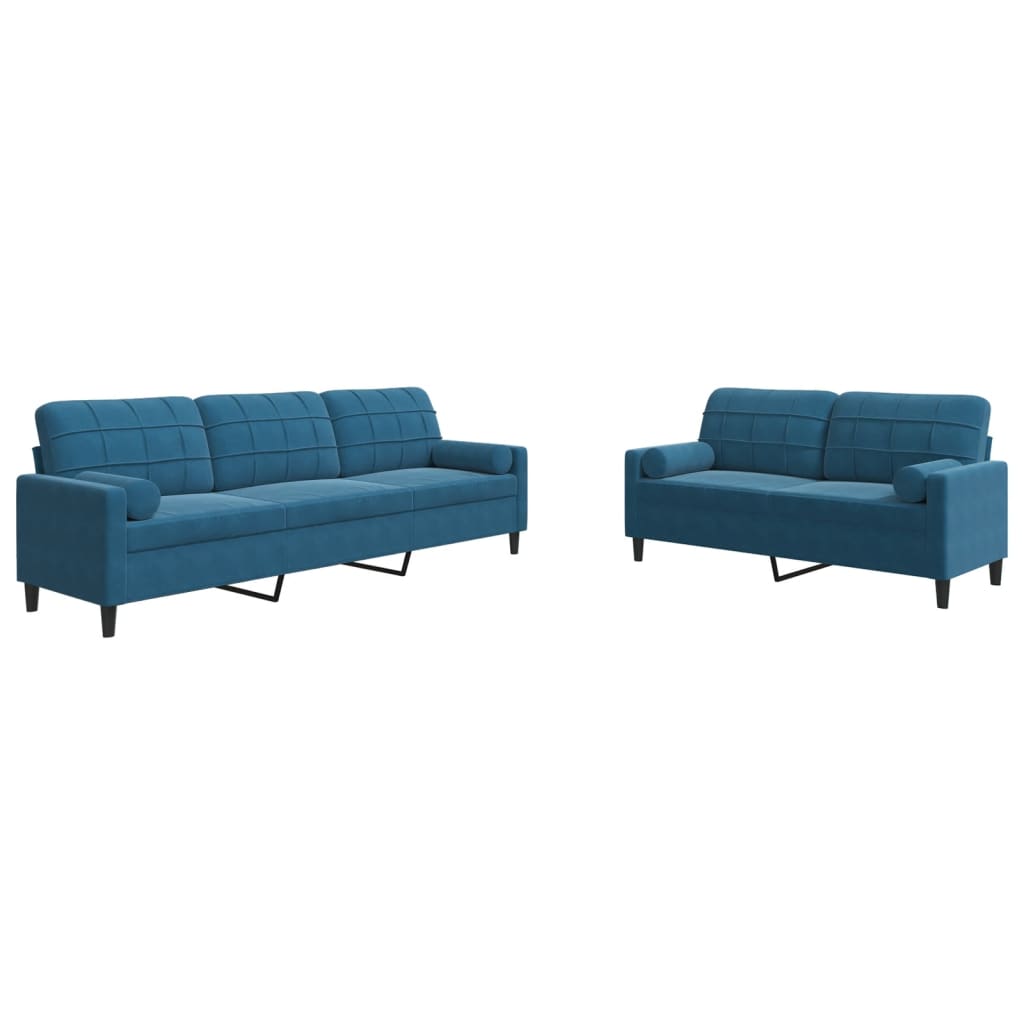 Ensemble de canapés 2pcs et coussins et traversins bleu velours - XIOS