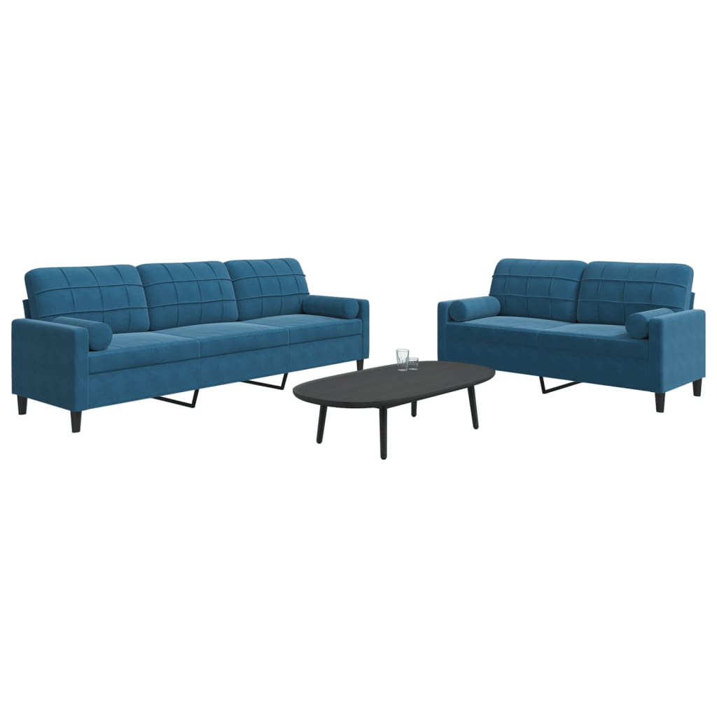 Ensemble de canapés 2pcs et coussins et traversins bleu velours - XIOS