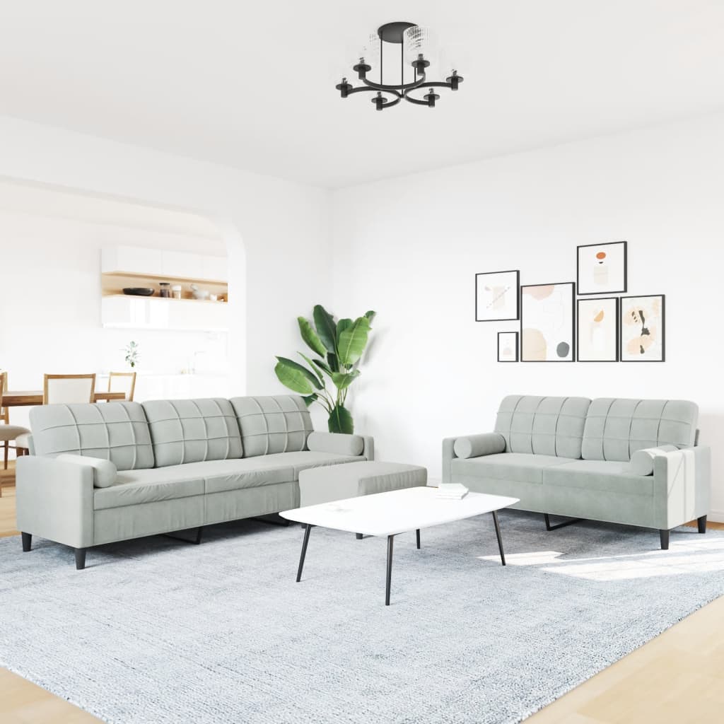 Ensemble de canapés 3 pcs et coussins et traversins velours