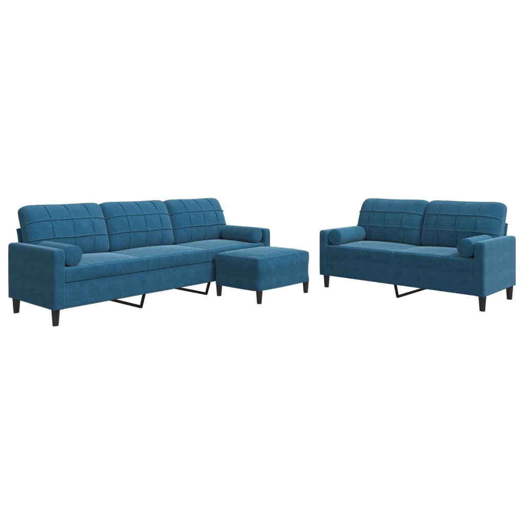 Ensemble de canapés 3pcs et coussins et traversins bleu velours - XIOS